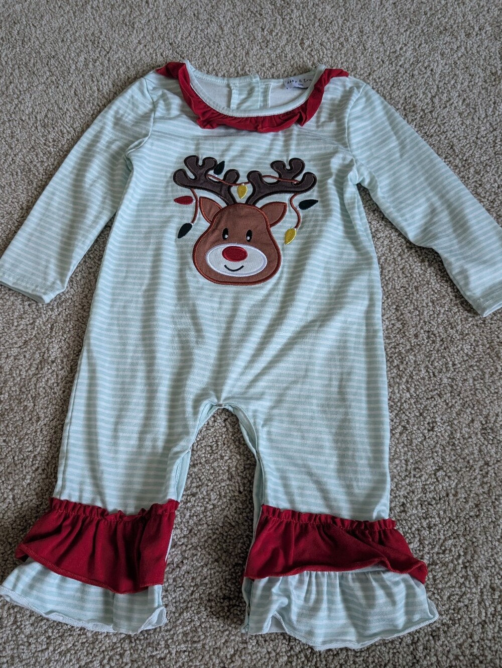 Holiday Reindeer Long-Sleeve One-Piece Bodysuit - Light Blue & Red